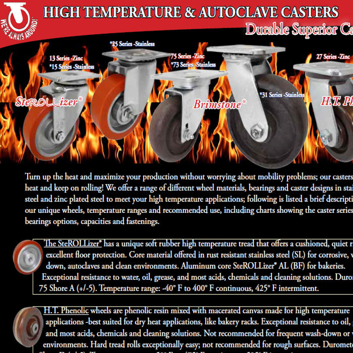 High temperature autoclave casters